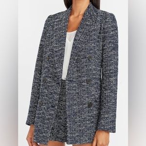 EXPRESS NAVY BLUE WHITE BOUCLE DOUBLE BREASTED BLAZER JACKET SIZE XL